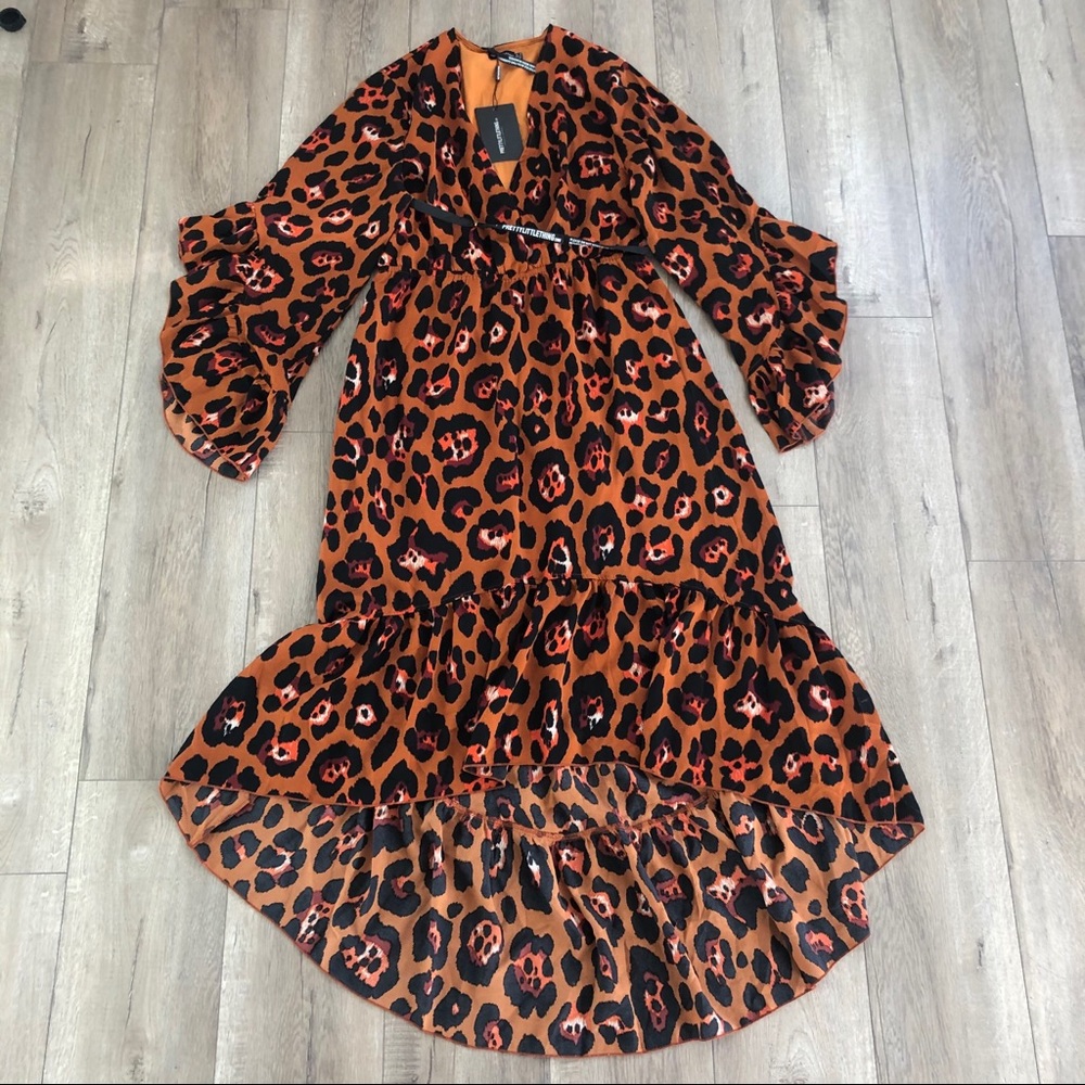 PrettyLittleThing Leopard Print Ruffle Wrap Dress - Picture 4 of 9